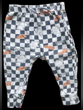 #KI42 Joe Fresh Black & White Checkerboard Halloween Footie with Orange Bats